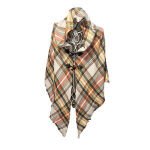 NEW WITH TAGS Lake Shore Drive Wrap Poncho Cape Womens OS Tartan Plaid Toggle Fr